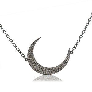 Natural Pave Set Diamond 925 Sterling Silver Handmade Half Moon Pendant Jewelry