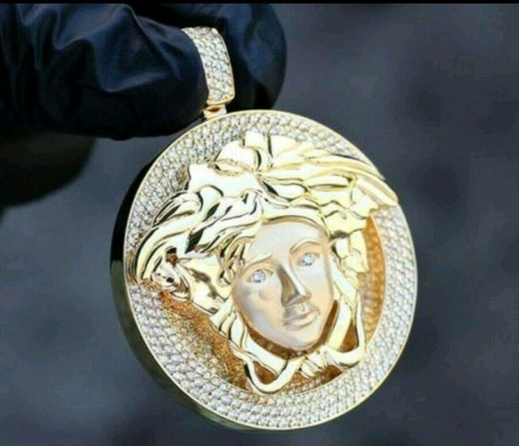 Lucky Medusa Pendant HipHop Style Diamond Studded Solid Sterling Silver 925