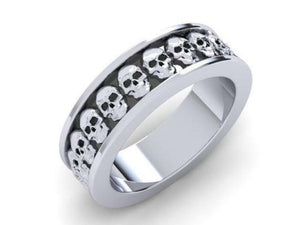 Vintage Gothic Style Skull Band Engagement Ring Wedding Band 925 Sterling Silver