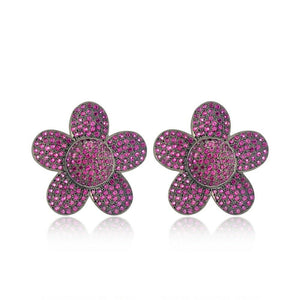 925 Solid Silver Natural Red Ruby Flower Stud Earrings Womens Jewelry EAMJOS-803