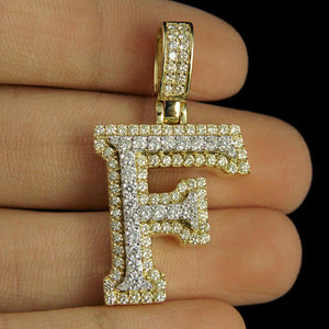 Initial "F" Letter 2.00 CT Pave Diamond Pendant Charm In 10K Yellow Gold Finish