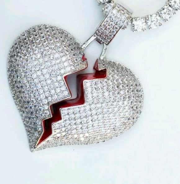 Lucky Broken Heart Shaped Love pendant Diamond Studded Sterling Silver 925