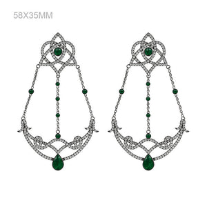 Natural Emerald White Diamond Solid 925 Silver Antique Dangle Earrings Jewelry