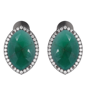 925 Sterling Silver Natural Emerald Pave Diamond Womens Stud Earrings Jewelry