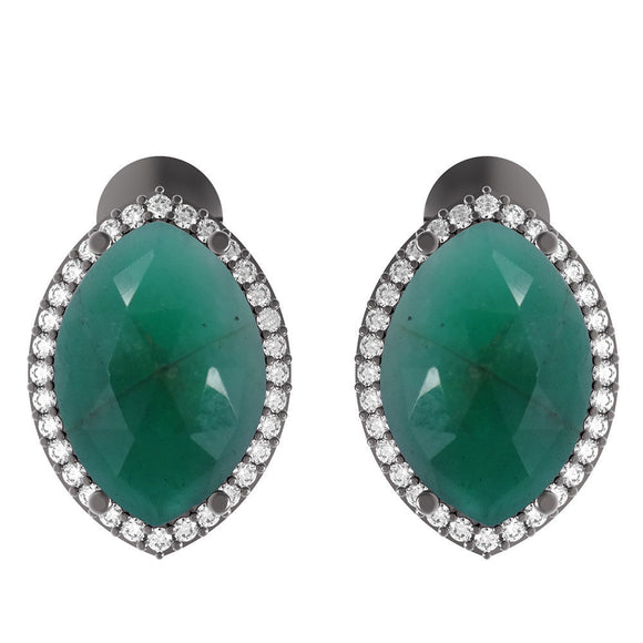 925 Sterling Silver Natural Emerald Pave Diamond Womens Stud Earrings Jewelry