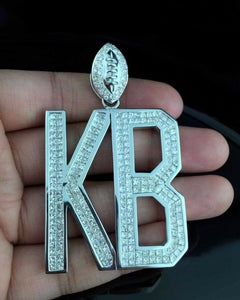 Big HipHop Style KB Pendant Diamond Studded Cool Design Solid Sterling Silver