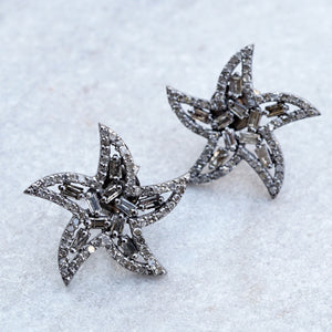 Natural Baguette Diamond Starfish Stud Earrings 925 Solid Silver Jewelry Studs