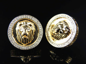 10K Yellow Gold Over Round Pave Set Lab Diamond Lion Head Earrings 17MM (.50CT)