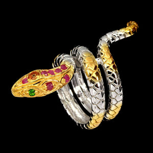 Round Yellow Sapphire Emerald Ruby Gems 925 Sterling Silver Cobra Ring Size 7