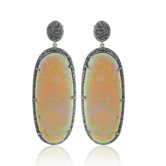 Ethiopian Opal Pave Diamond 925 Silver Gold Beautiful Earrings Jewelry EAMJ-866