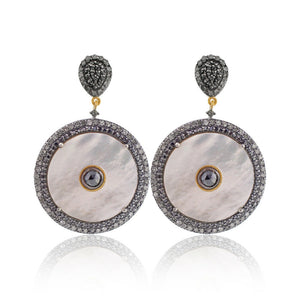 Charming Mother Of Pearl Pave Diamond 925 Silver Gold Earrings Jewelry EAMJ-871