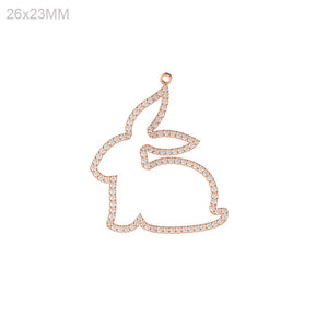 New Arrivals 14kt Rose Gold Genuine Pave White Diamond Rabbit Pendant Jewelry