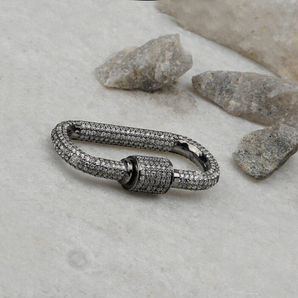 Natural Claire Cubic Zirconia Carabiner Clasp Finding 925 Silver CZ Lock Jewelry