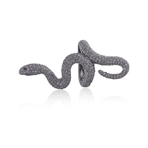 Natural Pave Diamond Red Ruby Eye Snake 925 Solid Silver Ring Size 7 RIMJ-346