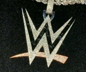 Lucky WWE LOGO Pendant HipHop Style Diamond Studded Solid Sterling SILVER925