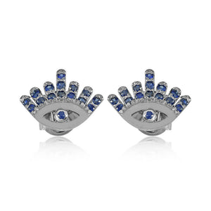 Beautiful Blue Sapphire Evil Eye Stud Earrings 925 Sold Silver Religious Jewelry