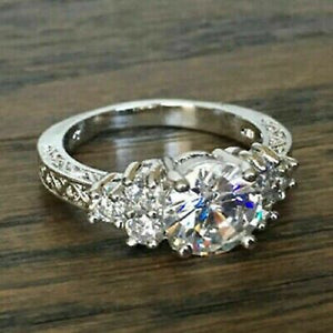 2.50 Ct Round Cut Diamond Engagement Wedding Ring Solid 14K White Gold Over