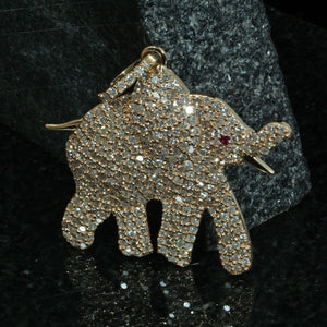 Solid 14k Yellow Gold Genuine Ruby Pave Diamond Elephant Pendant Animal Jewelry