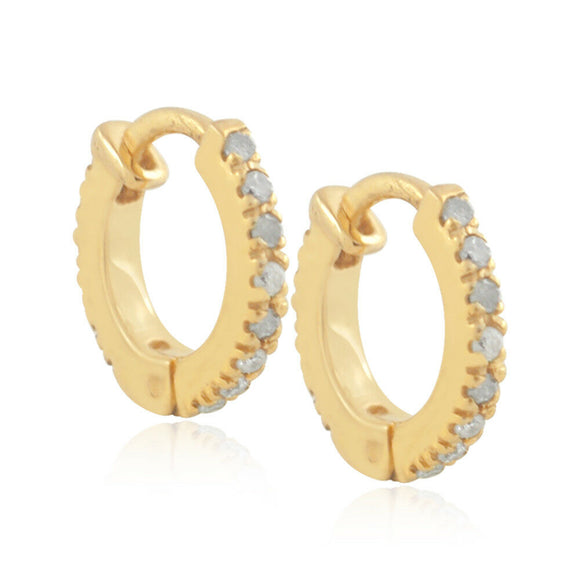 925 Silver Gold Plated Natural White Diamond Huggie Hoop Earrings Fine Jewelry