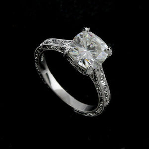 2CT CUSHION CUT SOLITAIRE ENGAGEMENT RING 925 SILVER VINTAGE MOISSANITE RING