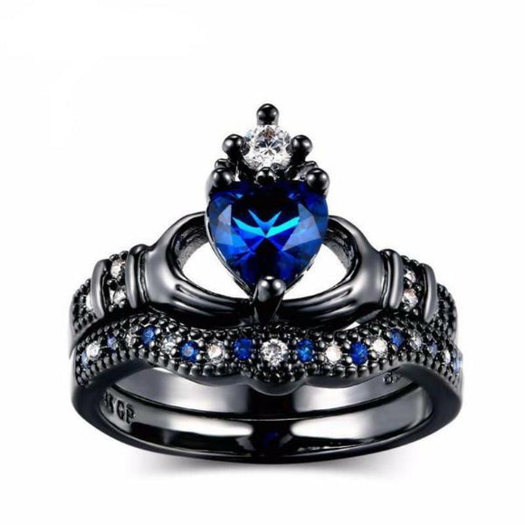 1.80 Ct Blue Heart Irish Claddagh Engagement Wedding Ring Set Sterling Silver