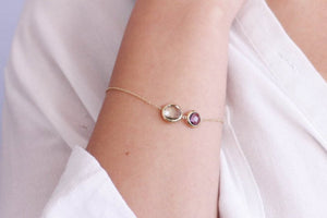 14K Gold Amethyst Bracelet - Purple Green Gemstone Bracelet for Women