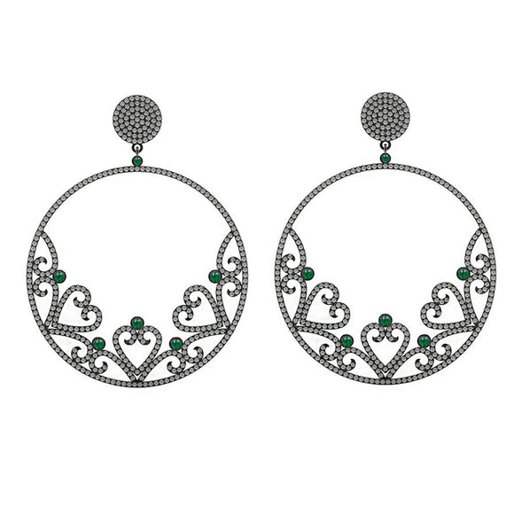 Natural Pave Setting Diamond Emerald 925 Silver Designer Dangle Earrings Jewelry