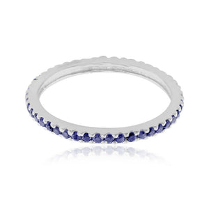 Genuine Blue Sapphire Eternity Band Ring 925 Silver Fine Jewelry Birthday Gifts