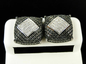 Mens White & Black Gold Finish Pave Set White Diamond Dome Stud Earrings 0.40 Ct