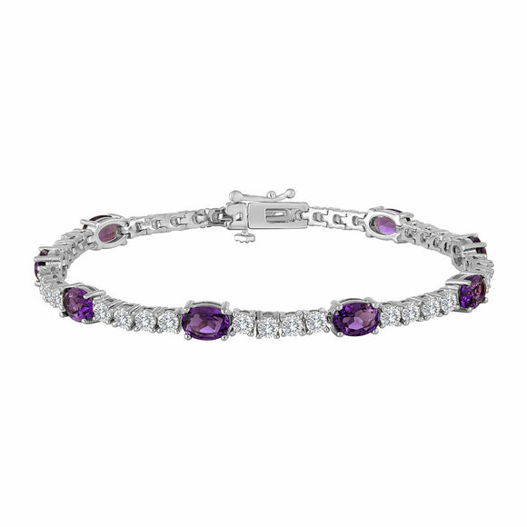 Womens Lab Created Purple Amethyst & Diamond 14k White Gold Over Tennis Bracelet