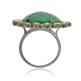 925 Silver Cocktail Ring Natural Emerald Sapphire Diamond Jewelry Sz 7 RIMJ-485