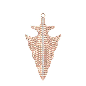 14k Rose Gold Arrowhead Texture Natural Pave Set Diamond Charm Pendant Jewelry