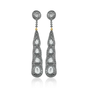 Genuine Pave Diamond Polki 925 Silver 14k Gold Antique Earrings Jewelry EAMJ-785