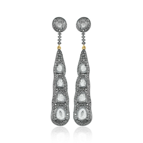 Genuine Pave Diamond Polki 925 Silver 14k Gold Antique Earrings Jewelry EAMJ-785