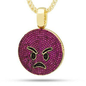 3.00 CT Round Red Ruby Angry Face Emoji Emoji Pendant 14k Yellow Gold Finish