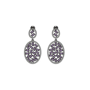 925 Sterling Silver 42.00cts Amethyst Baguettes Diamond Dangle Earrings Jewelry