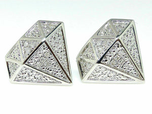 Mens Ladies 14k White Gold Finish 925 Silver Unique Diamond Shape Stud Earrings