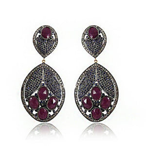 Beautiful Tourmaline Sapphire Diamond 925 Solid Silver Earrings Jewelry EAMJ-247