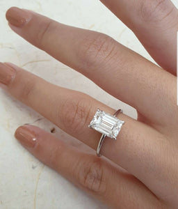 2Ct Emerald-Cut Diamond Solitaire Beautiful Engagement Ring 14K White Gold Finis