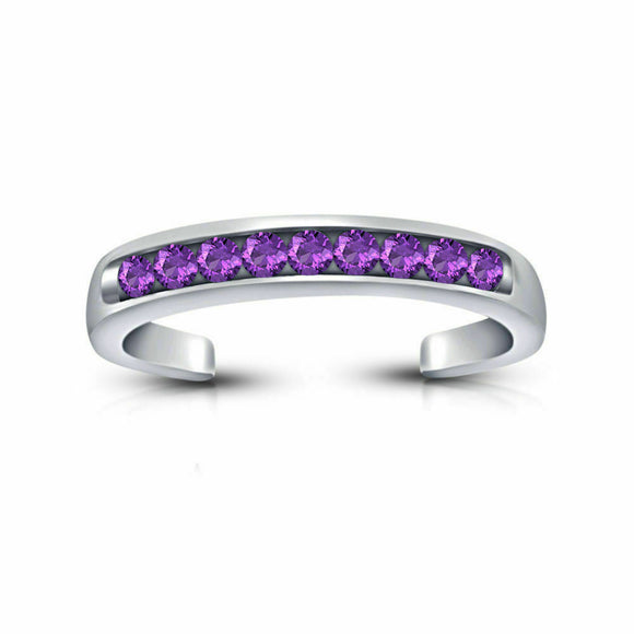 14k White Gold Over Sterling Silver Channel Set Amethyst Adjustable Toe Ring