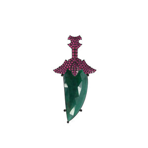 925 Silver Natural Green Emerald Pink Ruby Horn Charm Pendant Antique Jewelry