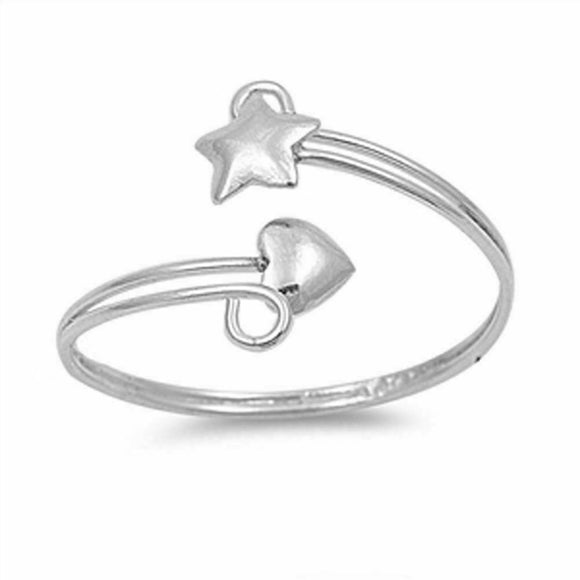 Heart Star 14k White Gold Plated .925 Sterling Silver Plain Bypass Toe Ring