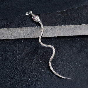 Natural Pave Diamond Ruby Eyes Snake Pendant 925 Sterling Silver Serpent Jewelry