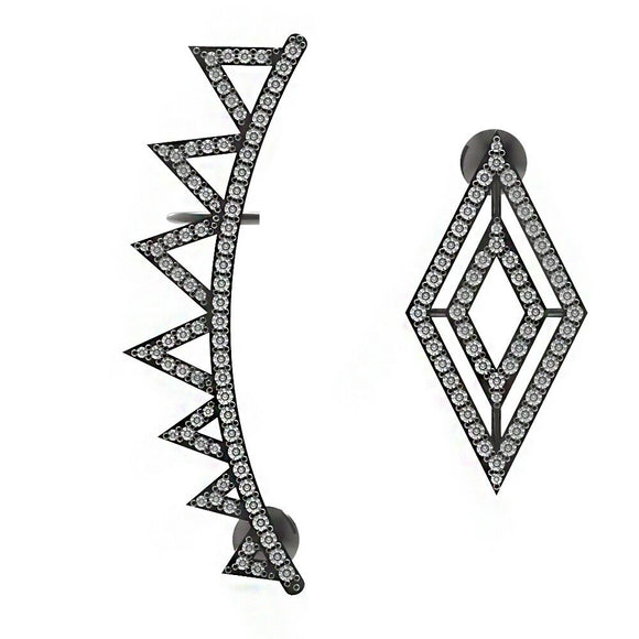 1.197ct Pave White Diamond 925 Silver Zig Zag Ear Cuff Fashion Womens Jewelry