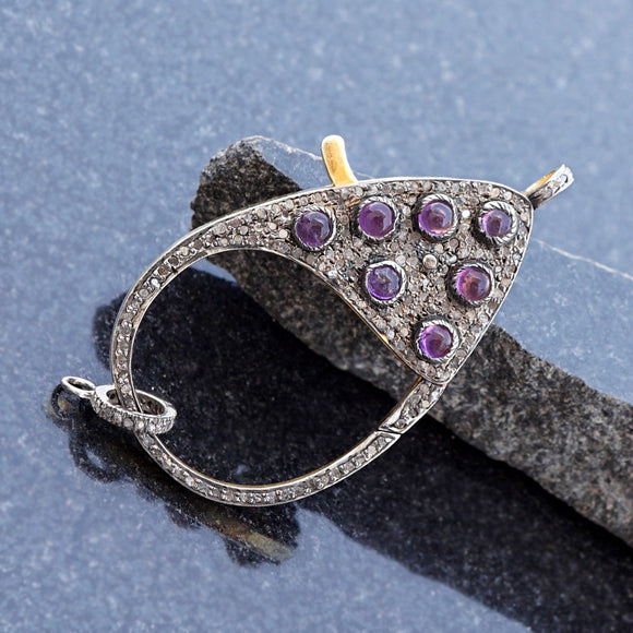 Natural Amethyst Pave Diamond 925 Silver Clasp Lobster Finding Jewelry FI-12