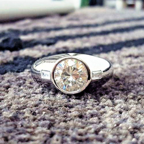 2 Carat Round Moissanite Men's Engagement Wedding Ring 14K White Gold over