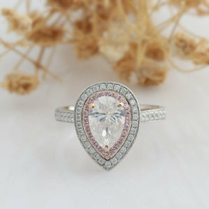 Pear Cut 2.00 Ct Moissanite Double Halo Pink Pave Accent 925 Sterling Silver