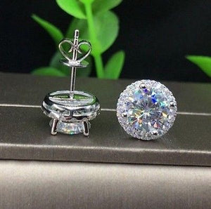 2.00Ct Excellent Cut Moissanite Halo Solitaire Stud Earrings 14k White Gold Over