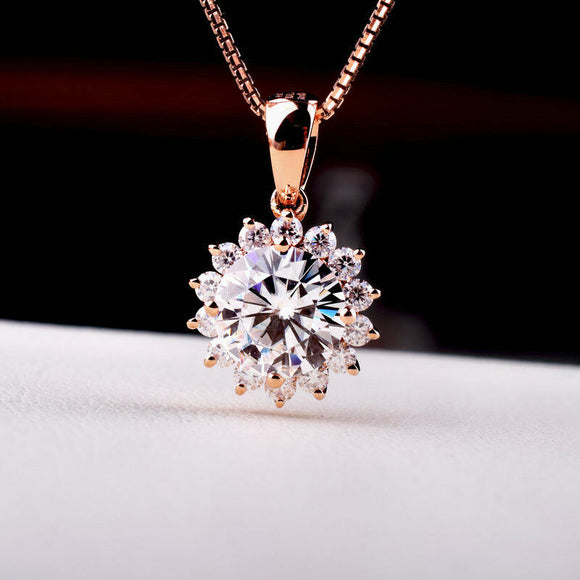 1.2carat 7.0mm Round Brilliant Cut Moissanite Pendant Rose Gold Plated Silver925