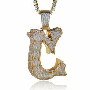 C Letter Pendant Alphabet Initial Style Diamond Studded Solid Sterling Silver